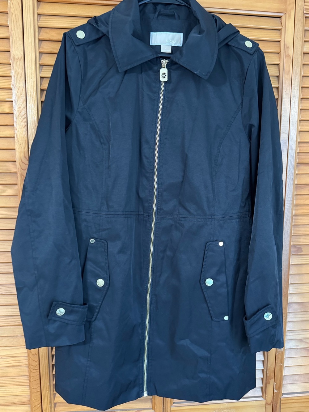 Michael Kors Navy Zip-Front Hooded Raincoat